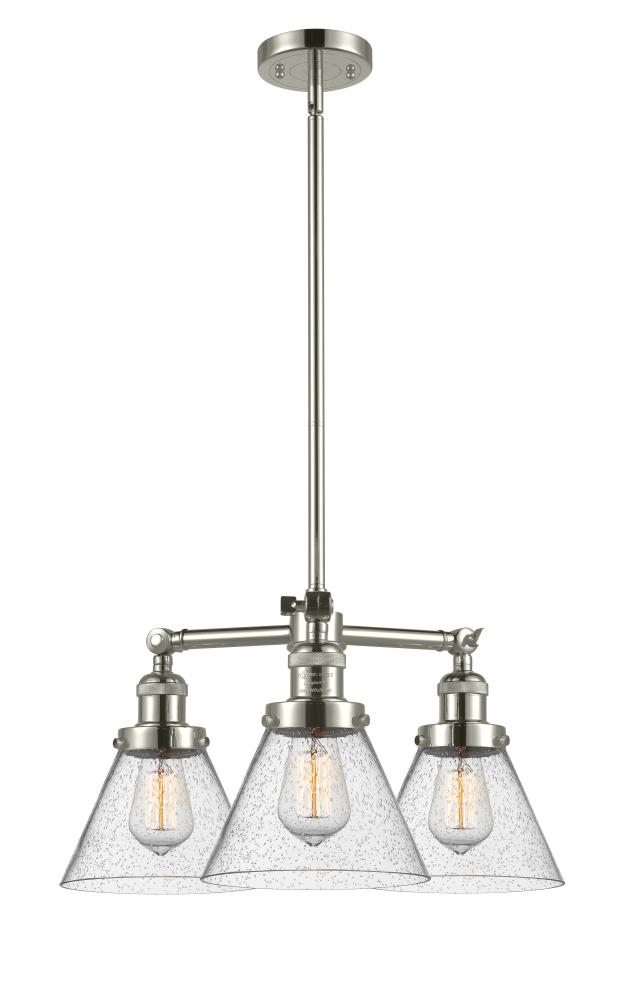 Cone - 3 Light - 22 inch - Polished Nickel - Stem Hung - Chandelier