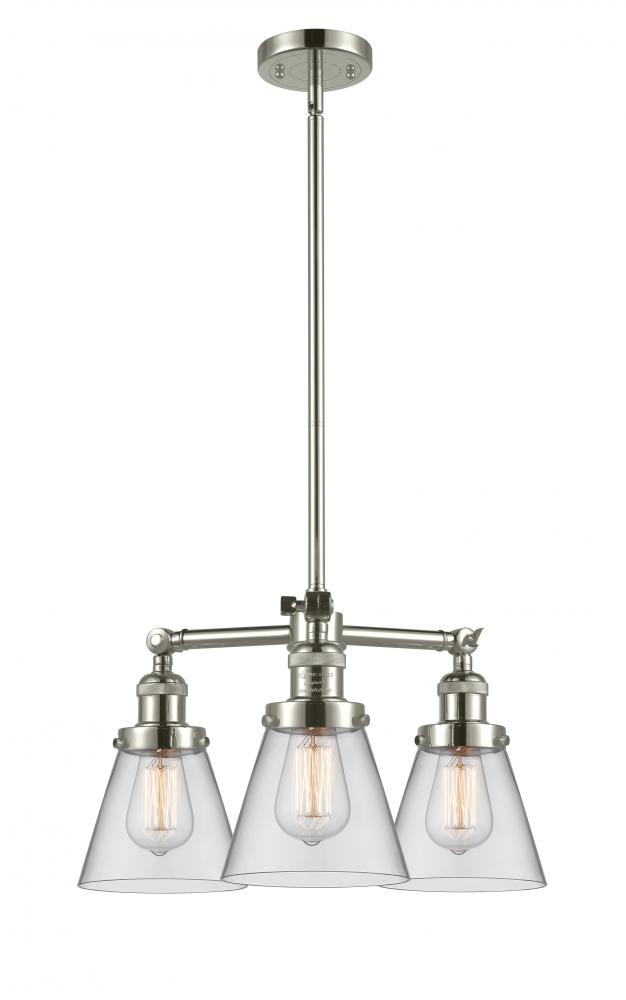 Cone - 3 Light - 19 inch - Polished Nickel - Stem Hung - Chandelier