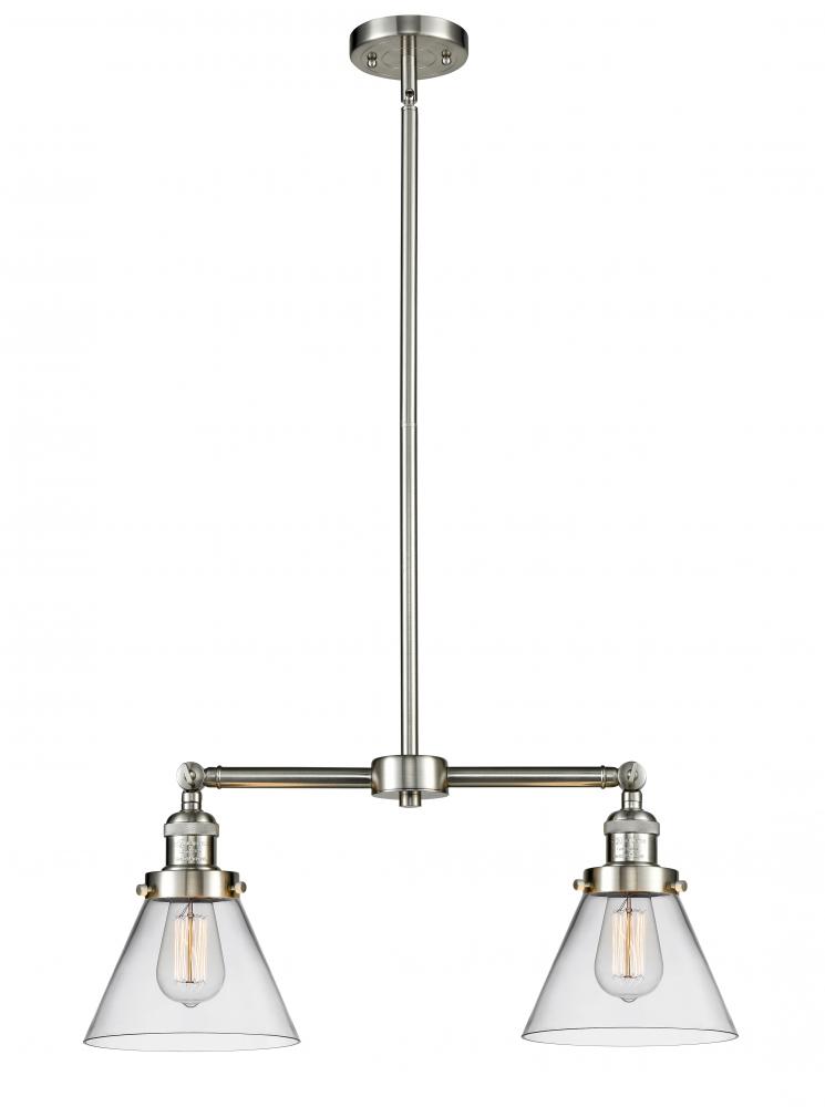 Cone - 2 Light - 21 inch - Brushed Satin Nickel - Stem Hung - Island Light