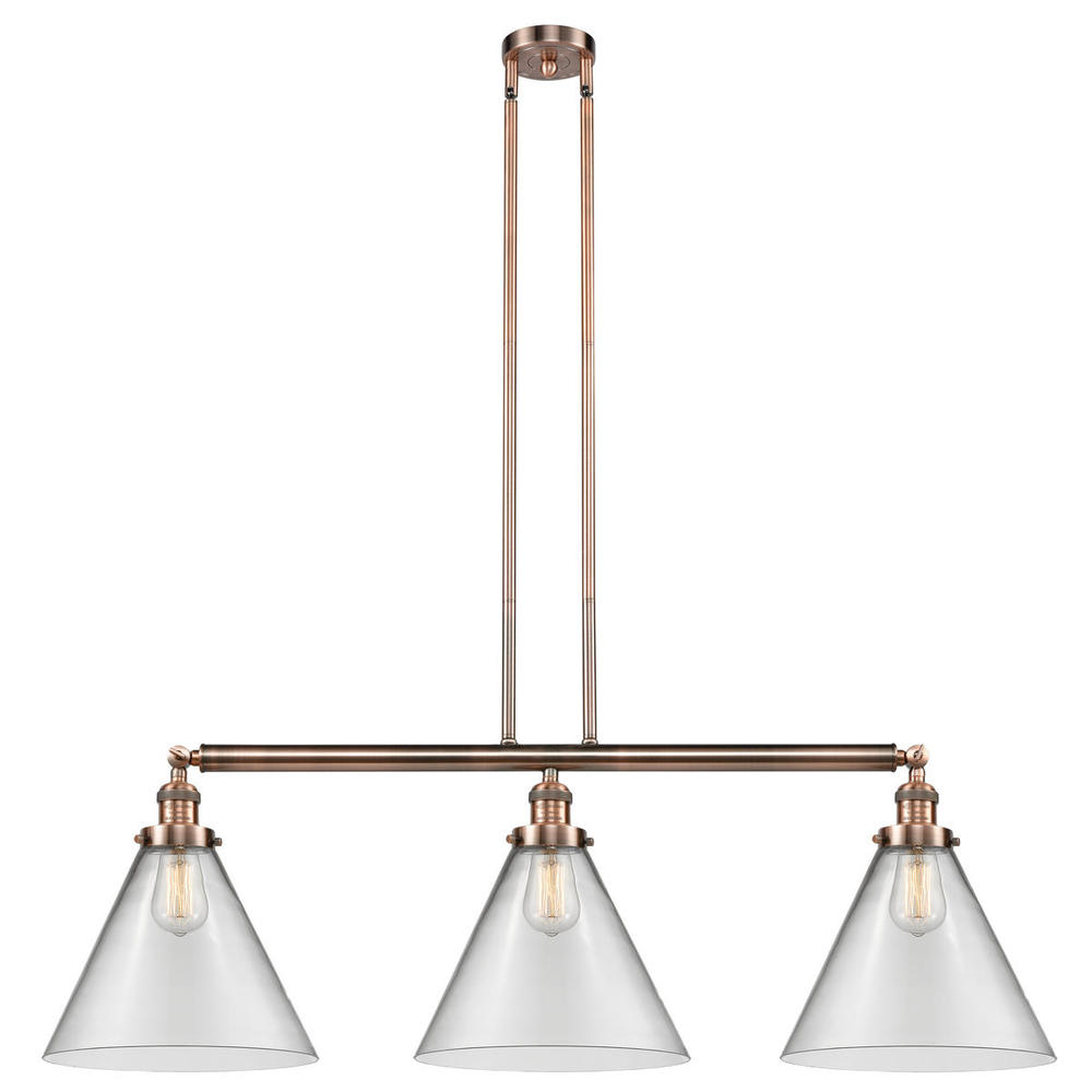 Cone - 3 Light - 44 inch - Antique Copper - Stem Hung - Island Light