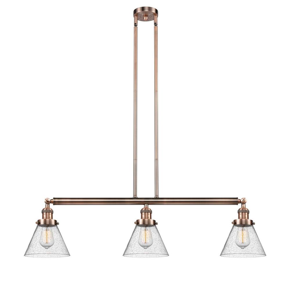 Cone - 3 Light - 40 inch - Antique Copper - Stem Hung - Island Light