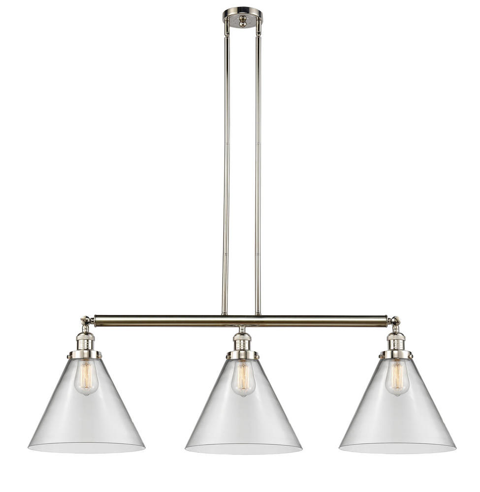 Cone - 3 Light - 44 inch - Polished Nickel - Stem Hung - Island Light