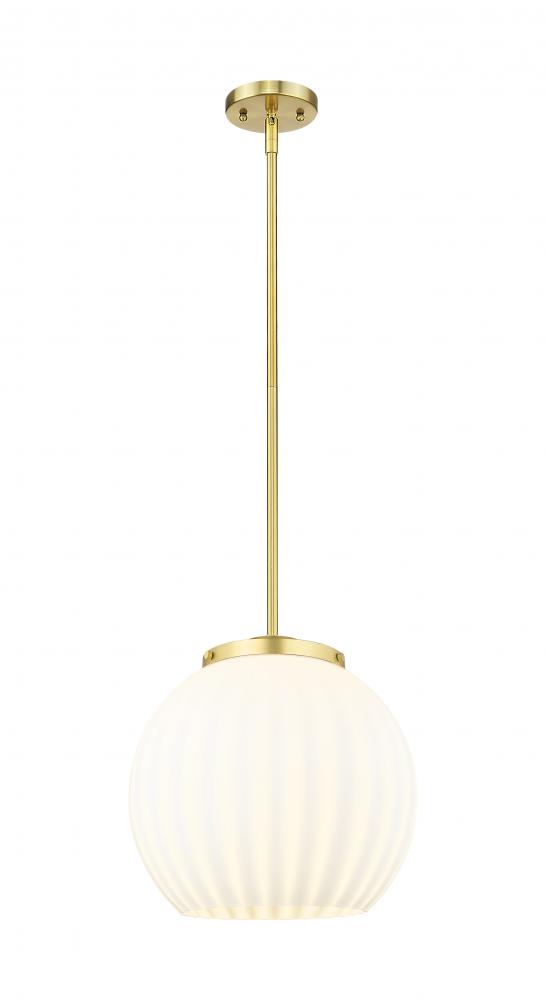 White Venetian - 1 Light - 14 inch - Satin Gold - Stem Hung - Pendant