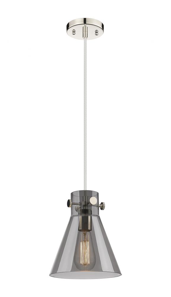 Newton Cone - 1 Light - 8 inch - Polished Nickel - Cord hung - Pendant