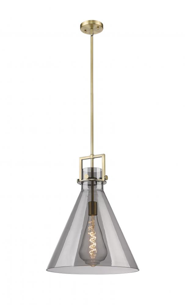 Newton Cone - 1 Light - 16 inch - Brushed Brass - Cord hung - Pendant