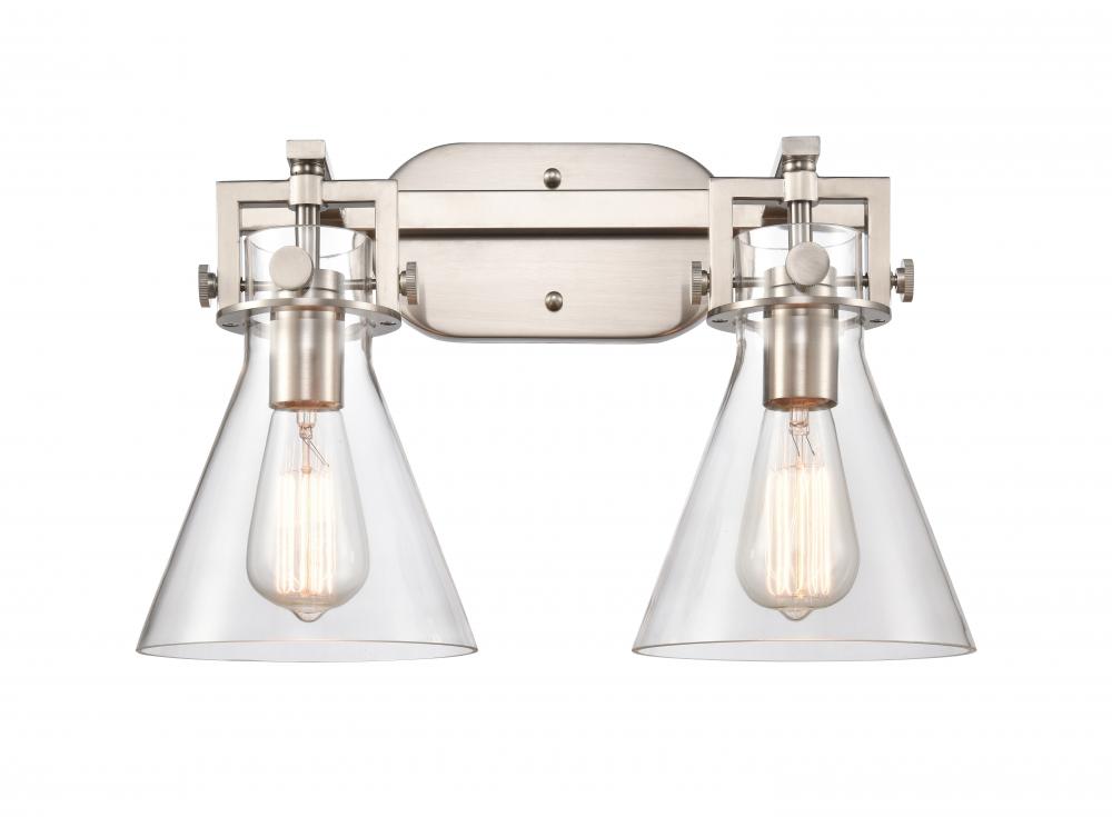 Newton Cone - 2 Light - 17 inch - Satin Nickel - Bath Vanity Light