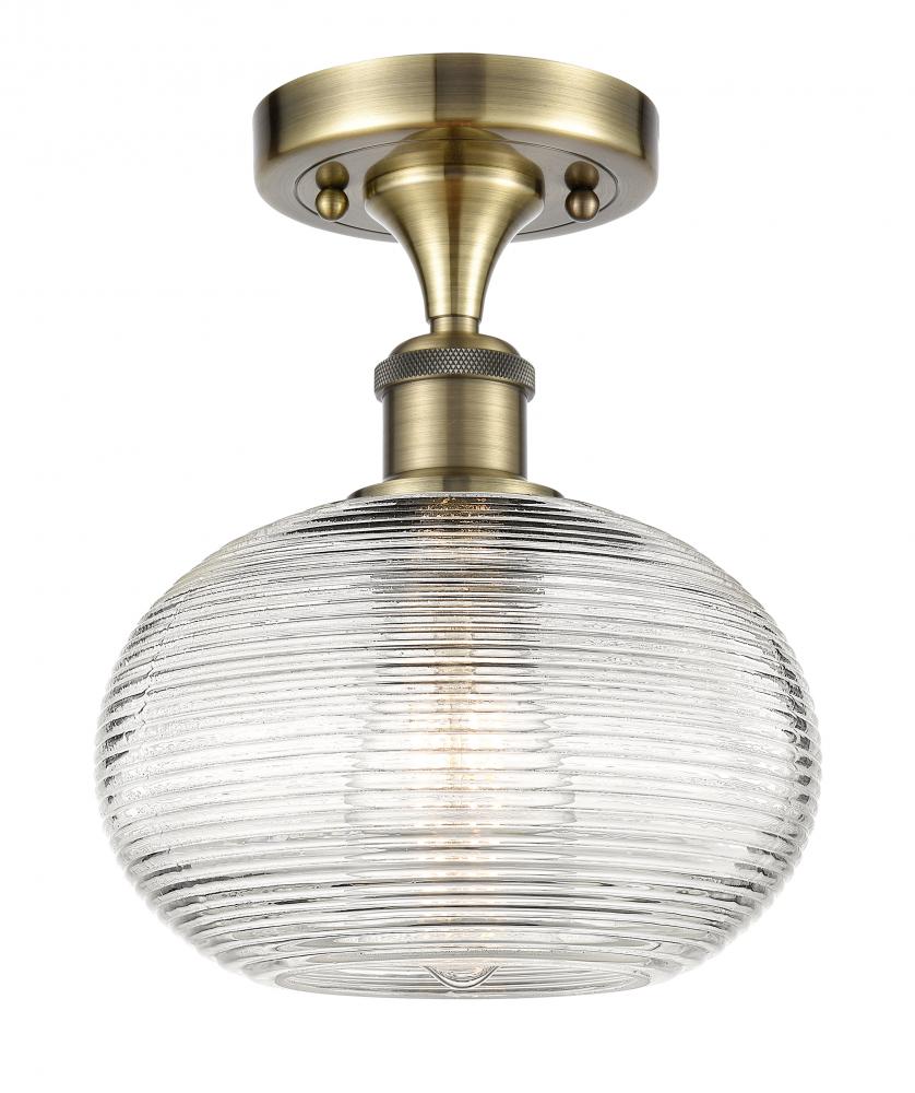 Ithaca - 1 Light - 8 inch - Antique Brass - Semi-Flush Mount