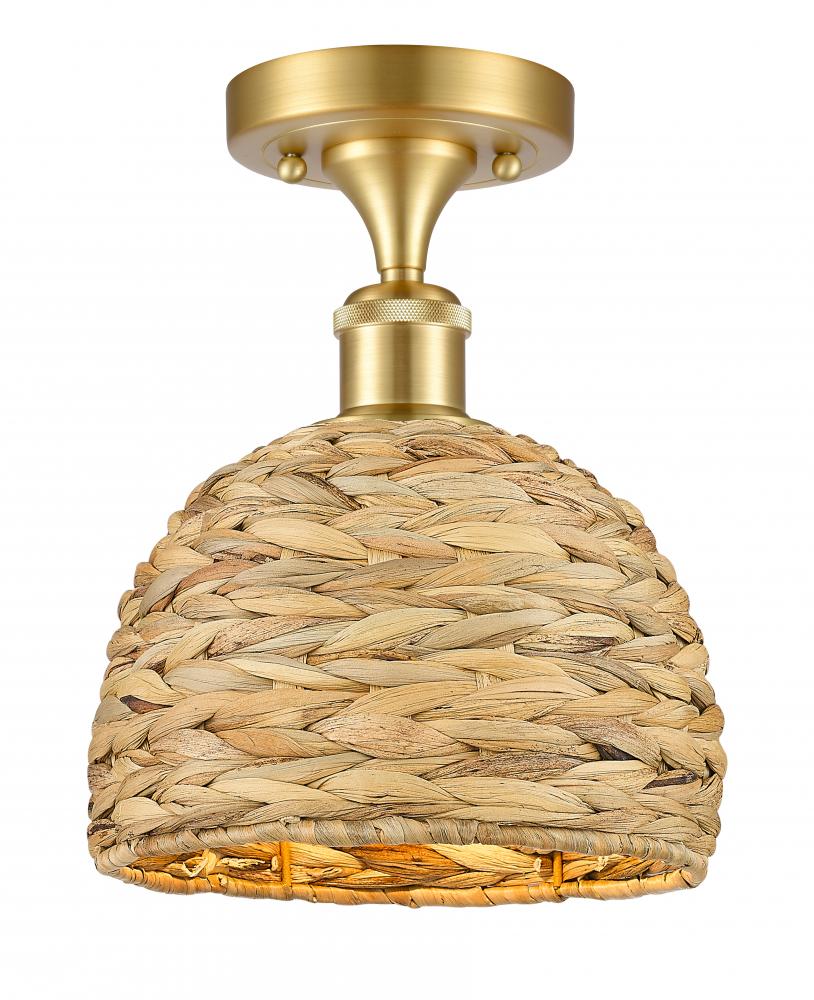 Woven Rattan - 1 Light - 8 inch - Satin Gold - Semi-Flush Mount