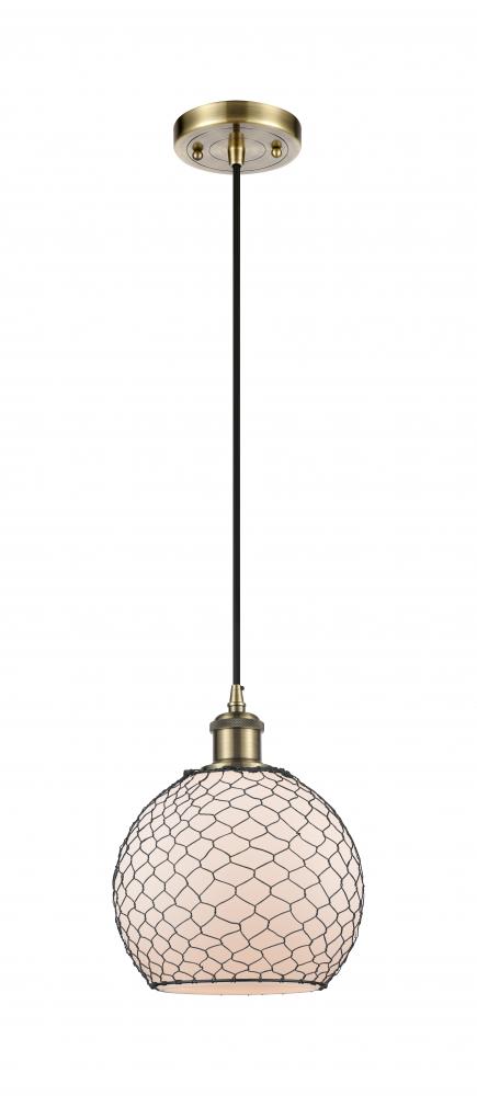 Farmhouse Chicken Wire - 1 Light - 8 inch - Antique Brass - Cord hung - Mini Pendant