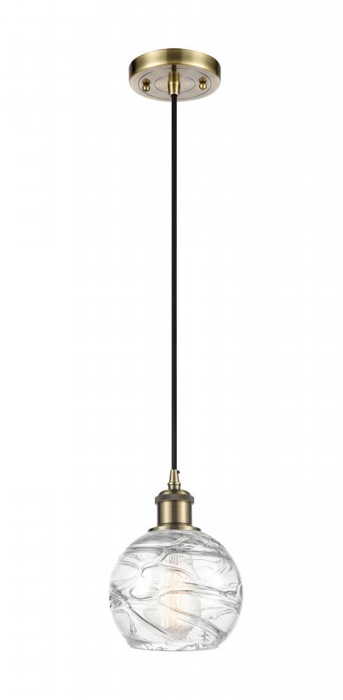 Athens Deco Swirl - 1 Light - 6 inch - Antique Brass - Cord hung - Mini Pendant