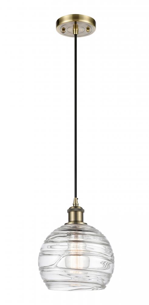 Athens Deco Swirl - 1 Light - 8 inch - Antique Brass - Cord hung - Mini Pendant