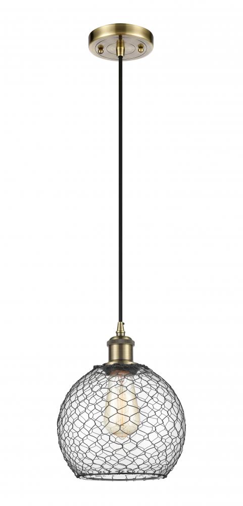 Farmhouse Chicken Wire - 1 Light - 8 inch - Antique Brass - Cord hung - Mini Pendant