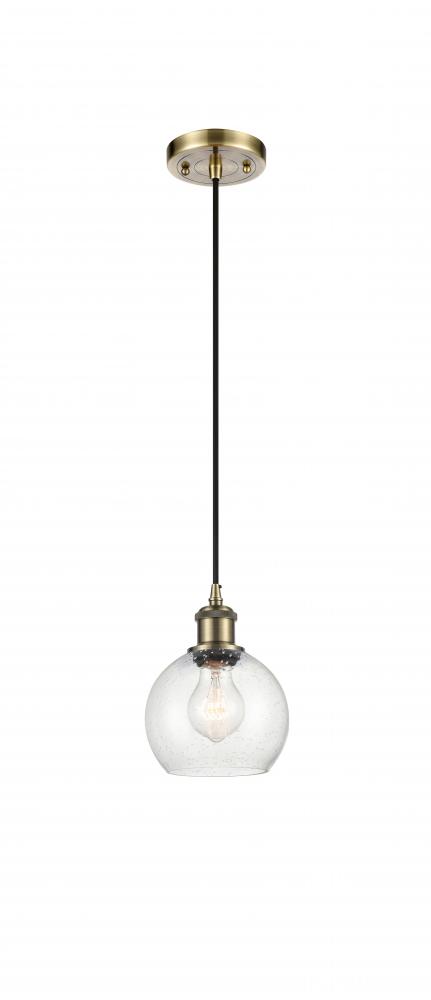 Athens - 1 Light - 6 inch - Antique Brass - Cord hung - Mini Pendant