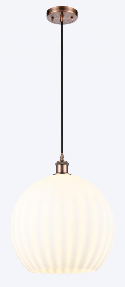 White Venetian - 1 Light - 14 inch - Antique Copper - Cord Hung - Pendant