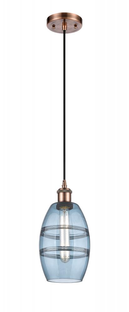 Vaz - 1 Light - 6 inch - Antique Copper - Cord hung - Mini Pendant