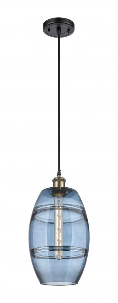 Vaz - 1 Light - 8 inch - Black Antique Brass - Cord hung - Mini Pendant