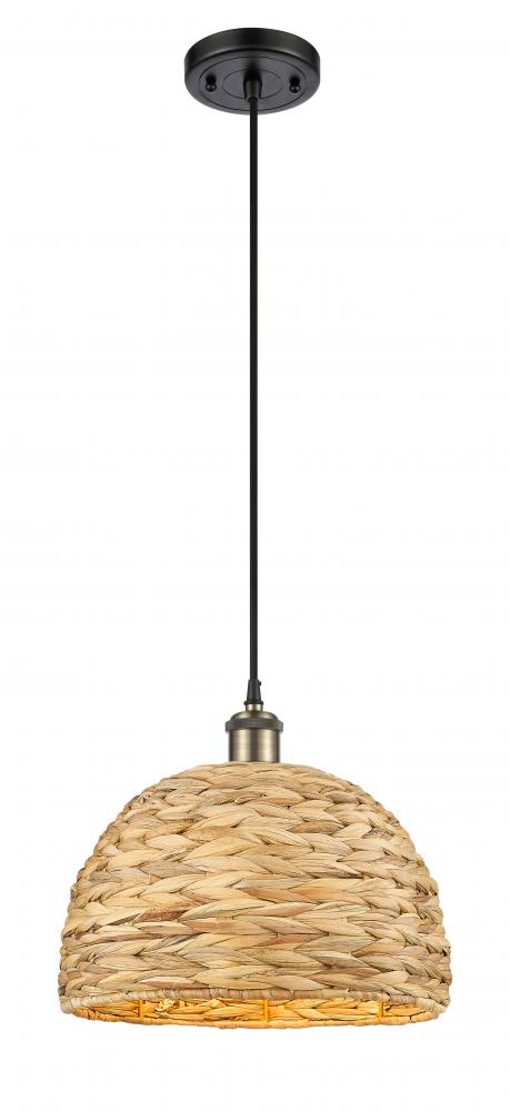 Woven Rattan - 1 Light - 12 inch - Black Antique Brass - Multi Pendant