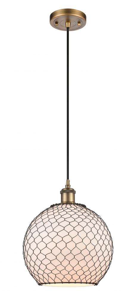 Farmhouse Chicken Wire - 1 Light - 10 inch - Brushed Brass - Cord hung - Mini Pendant