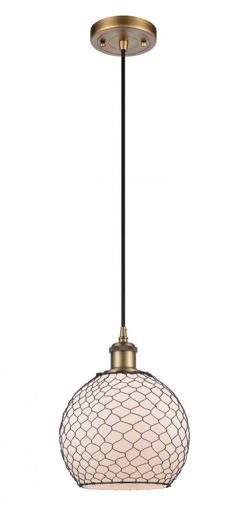 Farmhouse Chicken Wire - 1 Light - 8 inch - Brushed Brass - Cord hung - Mini Pendant