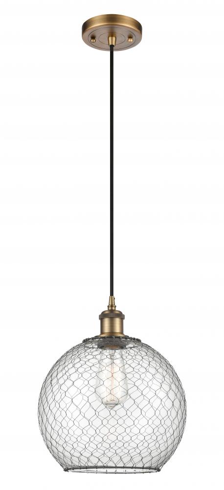 Farmhouse Chicken Wire - 1 Light - 10 inch - Brushed Brass - Cord hung - Mini Pendant