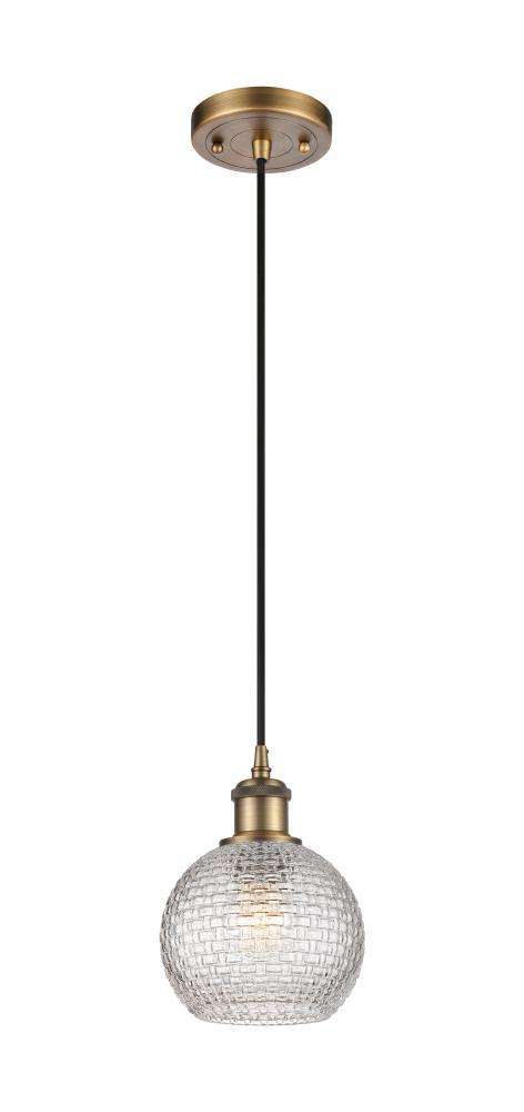 Athens - 1 Light - 6 inch - Brushed Brass - Cord hung - Mini Pendant