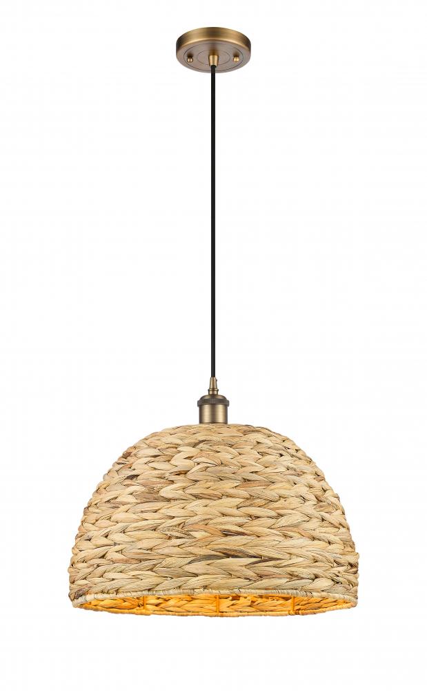 Woven Rattan - 1 Light - 16 inch - Brushed Brass - Multi Pendant