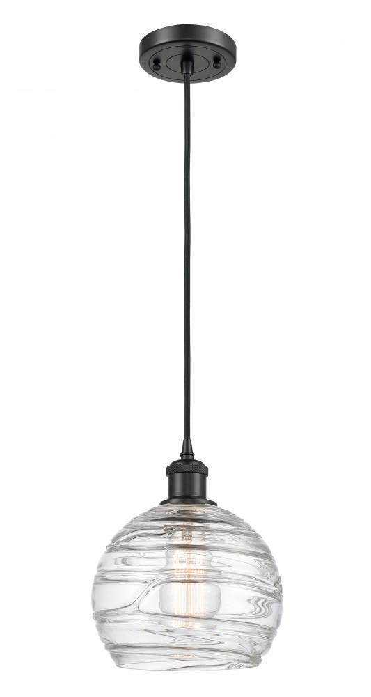 Athens Deco Swirl - 1 Light - 8 inch - Matte Black - Cord hung - Mini Pendant