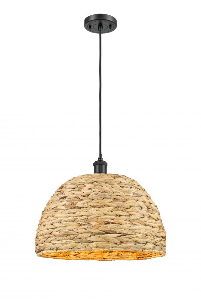 Woven Rattan - 1 Light - 16 inch - Matte Black - Multi Pendant