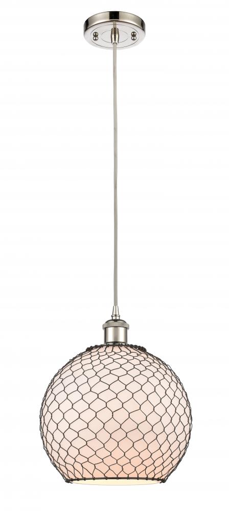 Farmhouse Chicken Wire - 1 Light - 10 inch - Polished Nickel - Cord hung - Mini Pendant