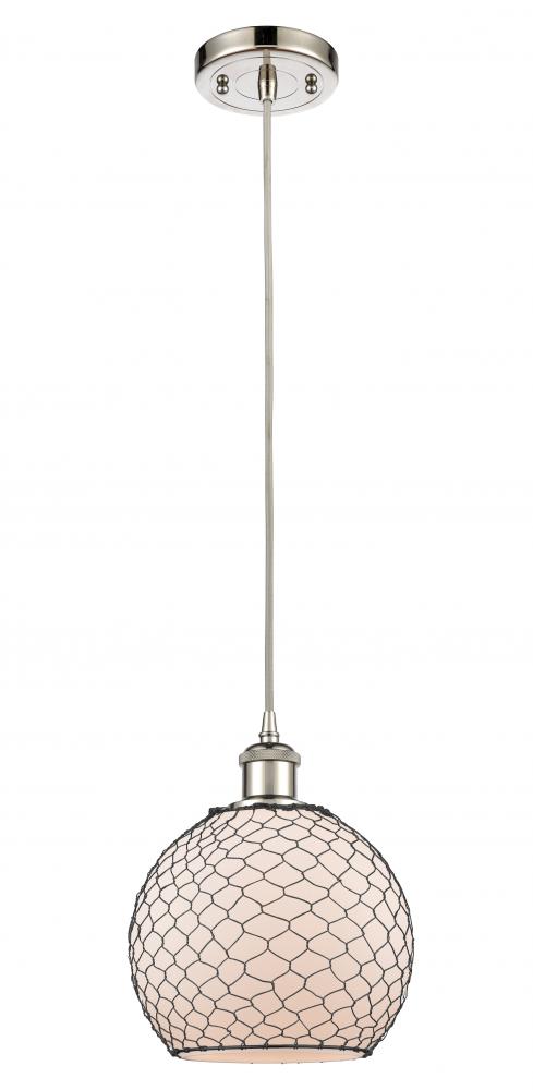 Farmhouse Chicken Wire - 1 Light - 8 inch - Polished Nickel - Cord hung - Mini Pendant