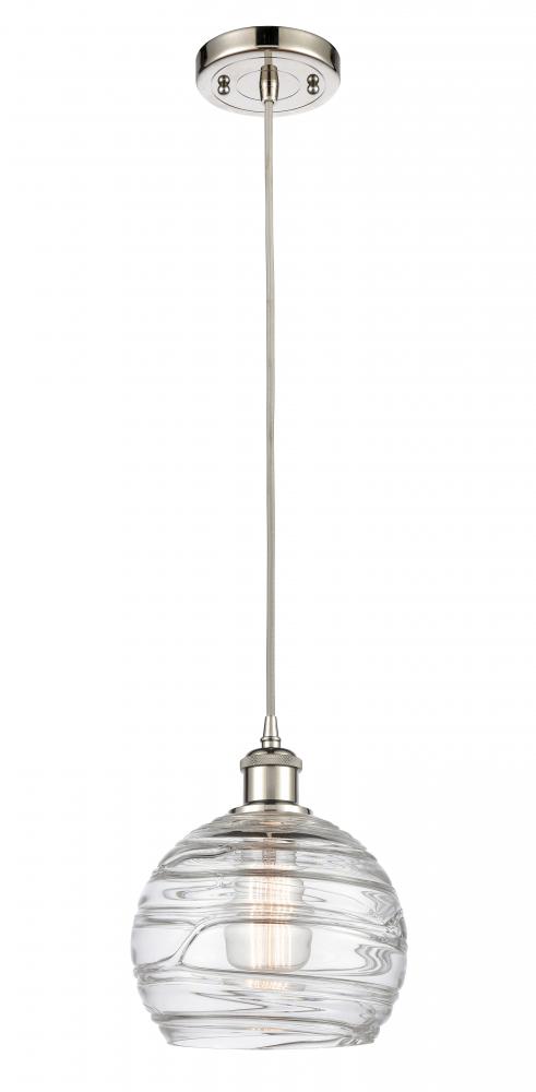 Athens Deco Swirl - 1 Light - 8 inch - Polished Nickel - Cord hung - Mini Pendant