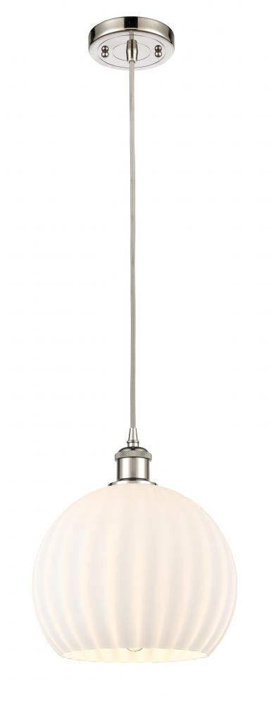 White Venetian - 1 Light - 10 inch - Polished Nickel - Cord Hung - Mini Pendant