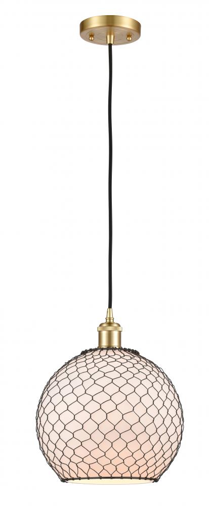Farmhouse Chicken Wire - 1 Light - 10 inch - Satin Gold - Cord hung - Mini Pendant
