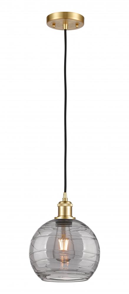 Athens Deco Swirl - 1 Light - 8 inch - Satin Gold - Cord hung - Mini Pendant
