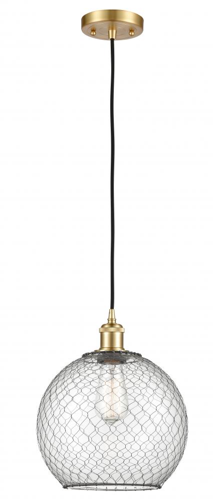 Farmhouse Chicken Wire - 1 Light - 10 inch - Satin Gold - Cord hung - Mini Pendant