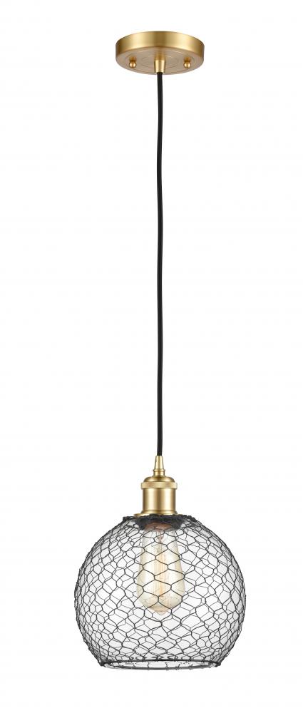 Farmhouse Chicken Wire - 1 Light - 8 inch - Satin Gold - Cord hung - Mini Pendant