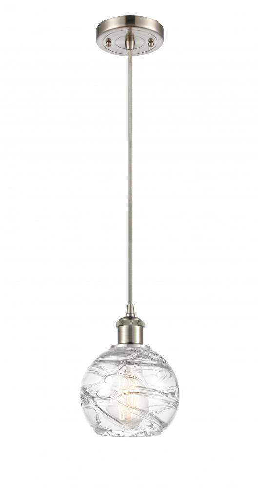 Athens Deco Swirl - 1 Light - 6 inch - Brushed Satin Nickel - Cord hung - Mini Pendant