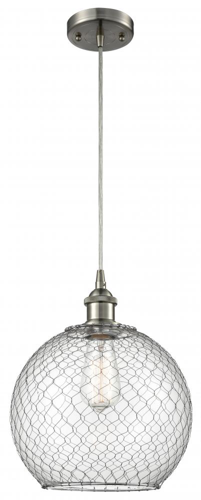 Farmhouse Chicken Wire - 1 Light - 10 inch - Brushed Satin Nickel - Cord hung - Mini Pendant
