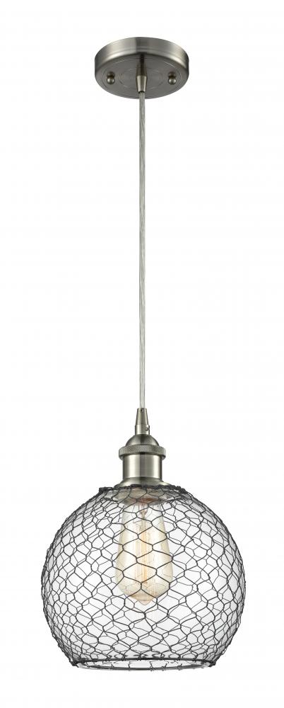 Farmhouse Chicken Wire - 1 Light - 8 inch - Brushed Satin Nickel - Cord hung - Mini Pendant