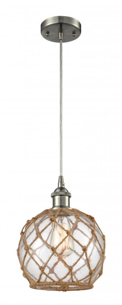 Farmhouse Rope - 1 Light - 8 inch - Brushed Satin Nickel - Cord hung - Mini Pendant