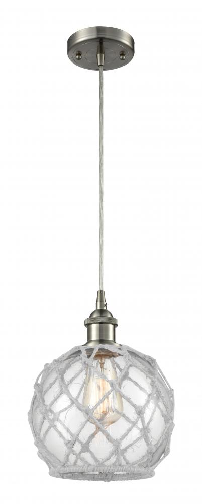Farmhouse Rope - 1 Light - 8 inch - Brushed Satin Nickel - Cord hung - Mini Pendant