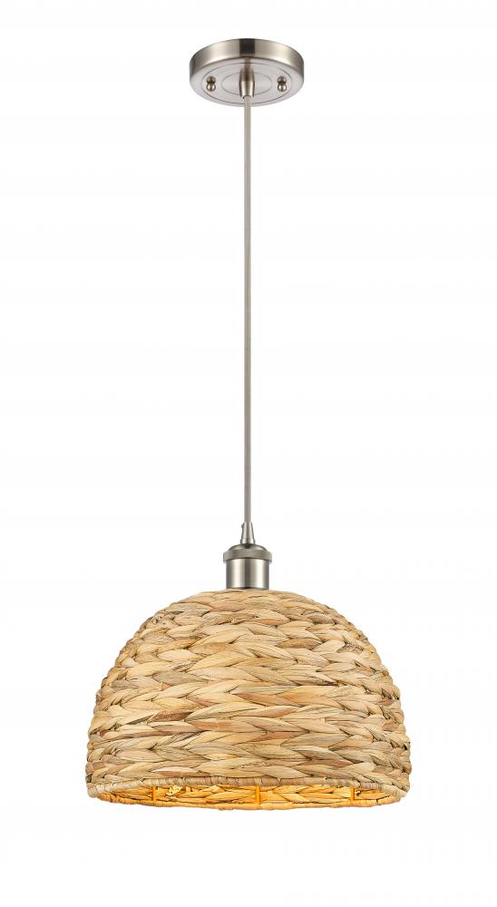 Woven Rattan - 1 Light - 12 inch - Satin Nickel - Multi Pendant