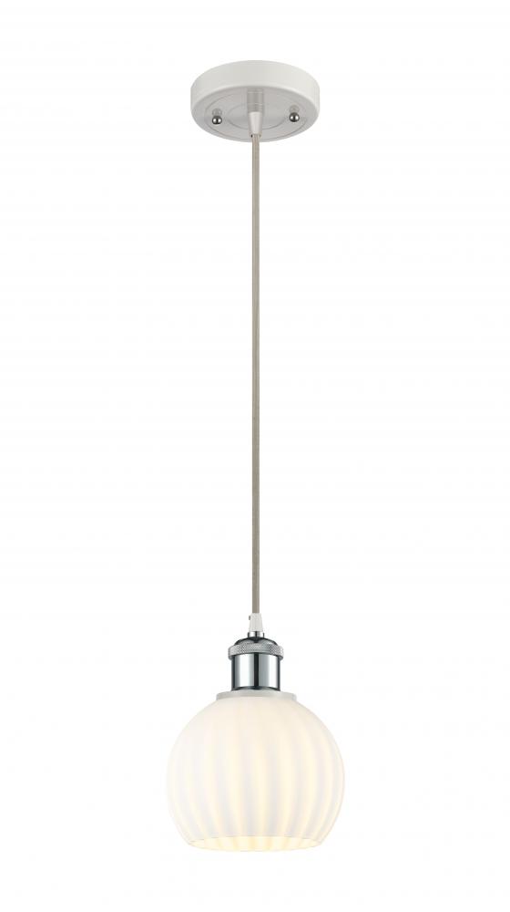 White Venetian - 1 Light - 6 inch - White Polished Chrome - Cord Hung - Mini Pendant