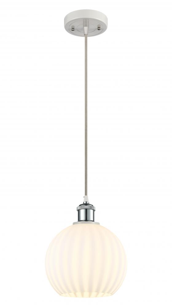 White Venetian - 1 Light - 8 inch - White Polished Chrome - Cord Hung - Mini Pendant