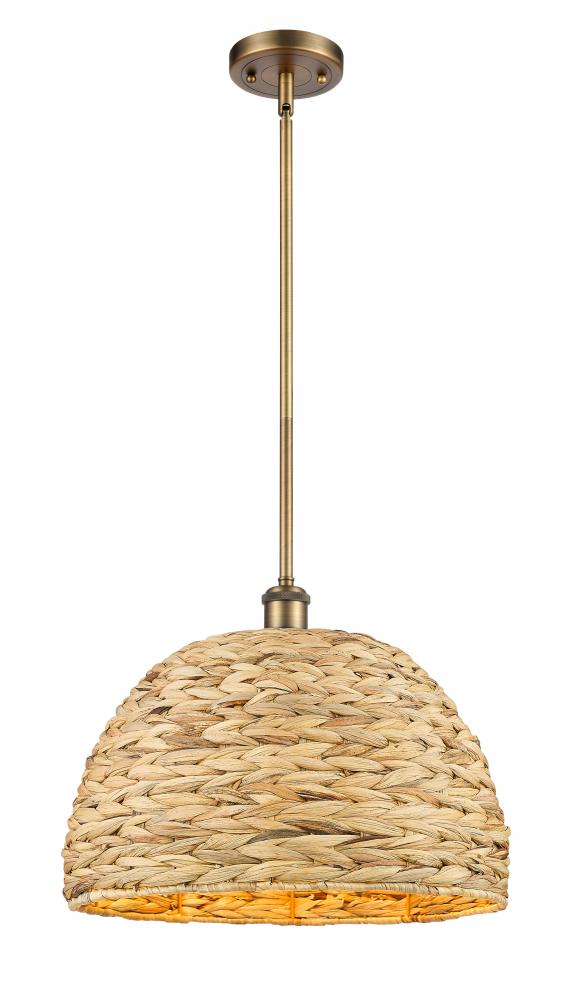 Woven Rattan - 1 Light - 16 inch - Brushed Brass - Multi Pendant