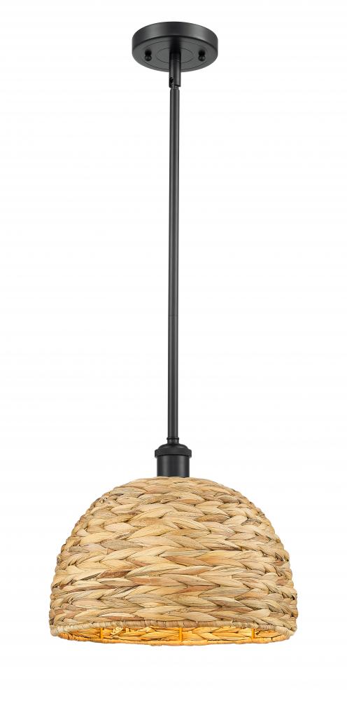 Woven Rattan - 1 Light - 12 inch - Matte Black - Multi Pendant