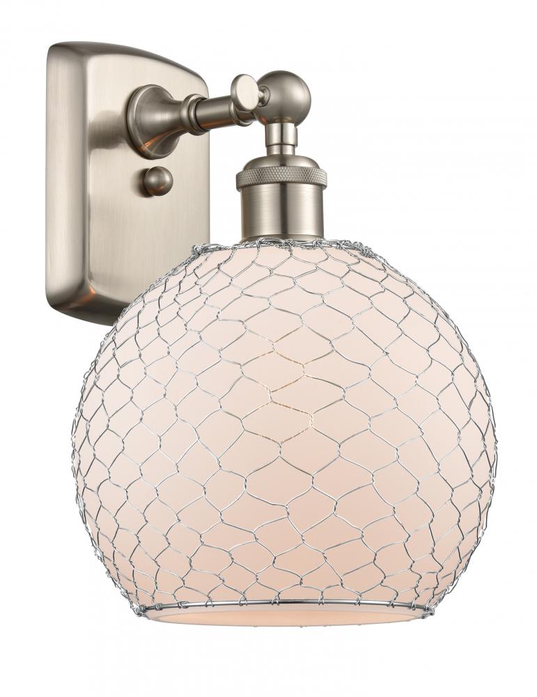 Farmhouse Chicken Wire - 1 Light - 8 inch - Brushed Satin Nickel - Sconce