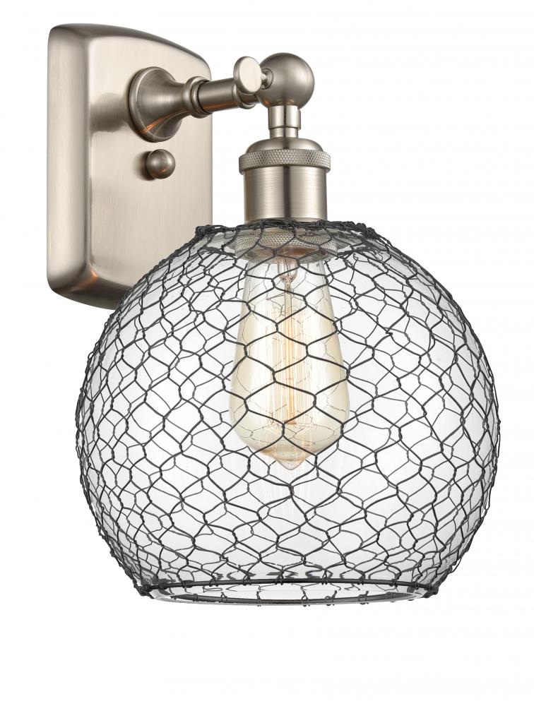 Farmhouse Chicken Wire - 1 Light - 8 inch - Brushed Satin Nickel - Sconce