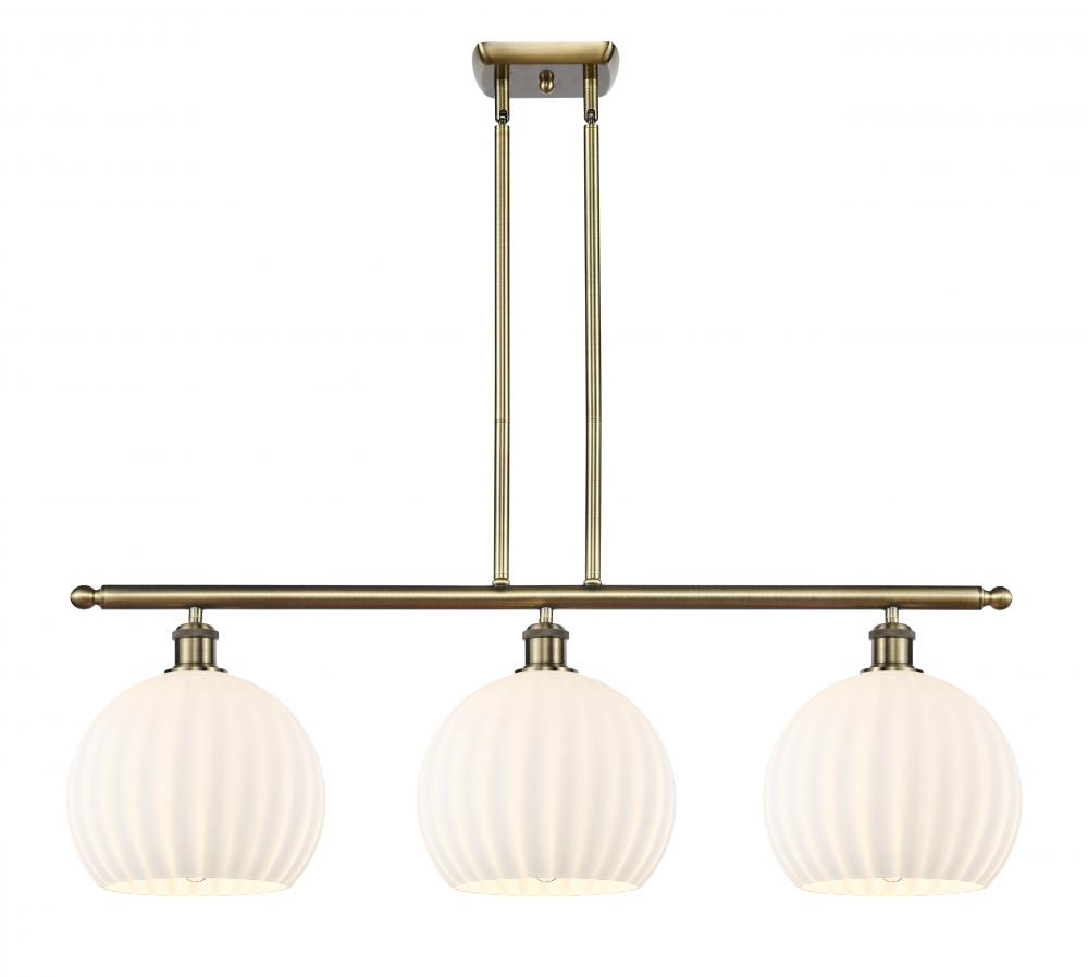 White Venetian - 3 Light - 37 inch - Antique Brass - Stem Hung - Island Light