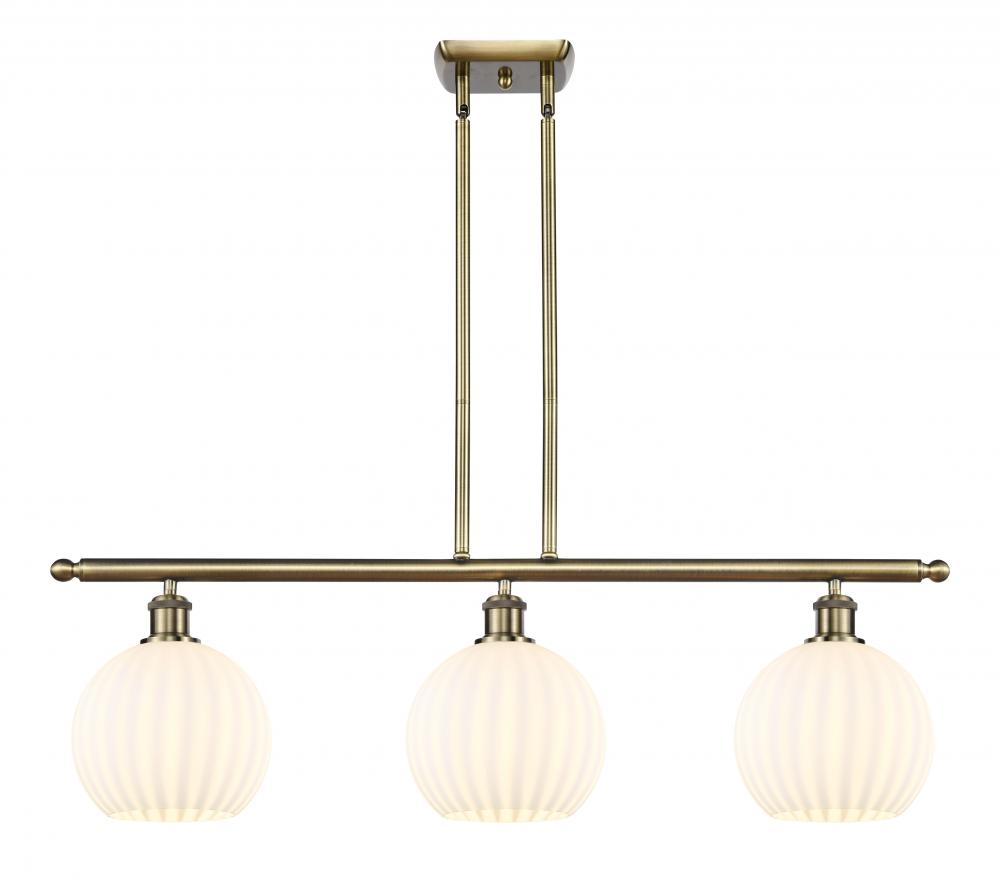 White Venetian - 3 Light - 36 inch - Antique Brass - Stem Hung - Island Light